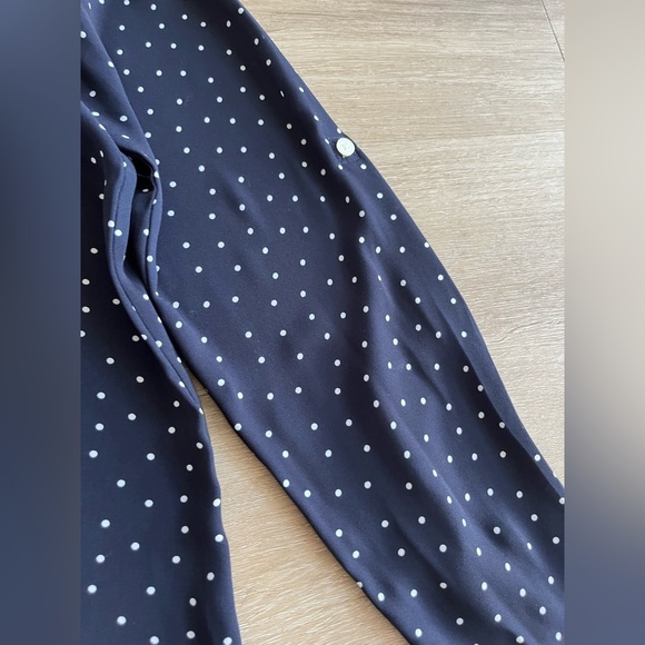 LOFT Blue Polka Dot Women's Small Long Sleeve Blouse - Picture 4 of 8
